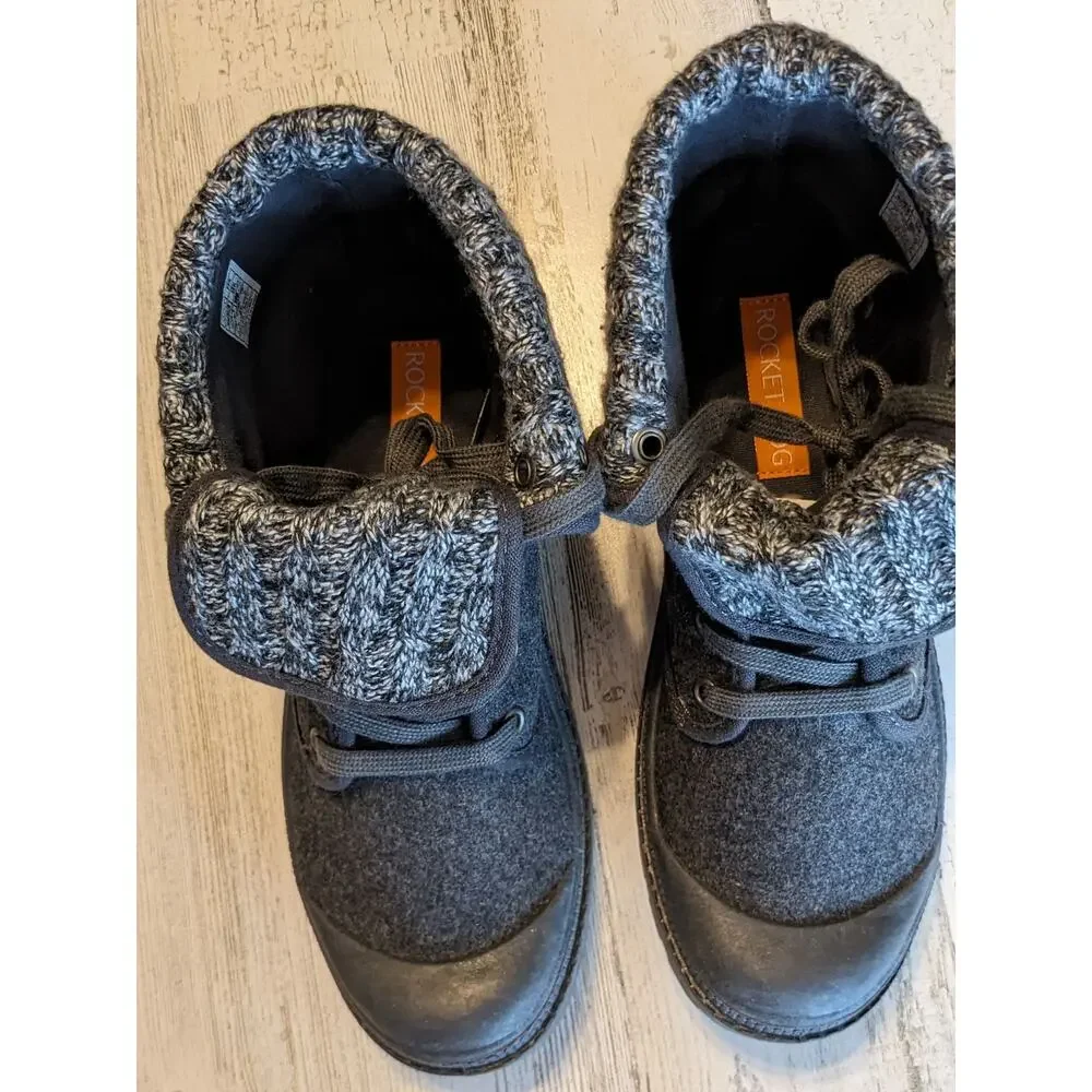 Rocket Dog Women's 7.5 Charcoal Gray Knit‑Cuff Lace‑Up Winter Boots NWOT